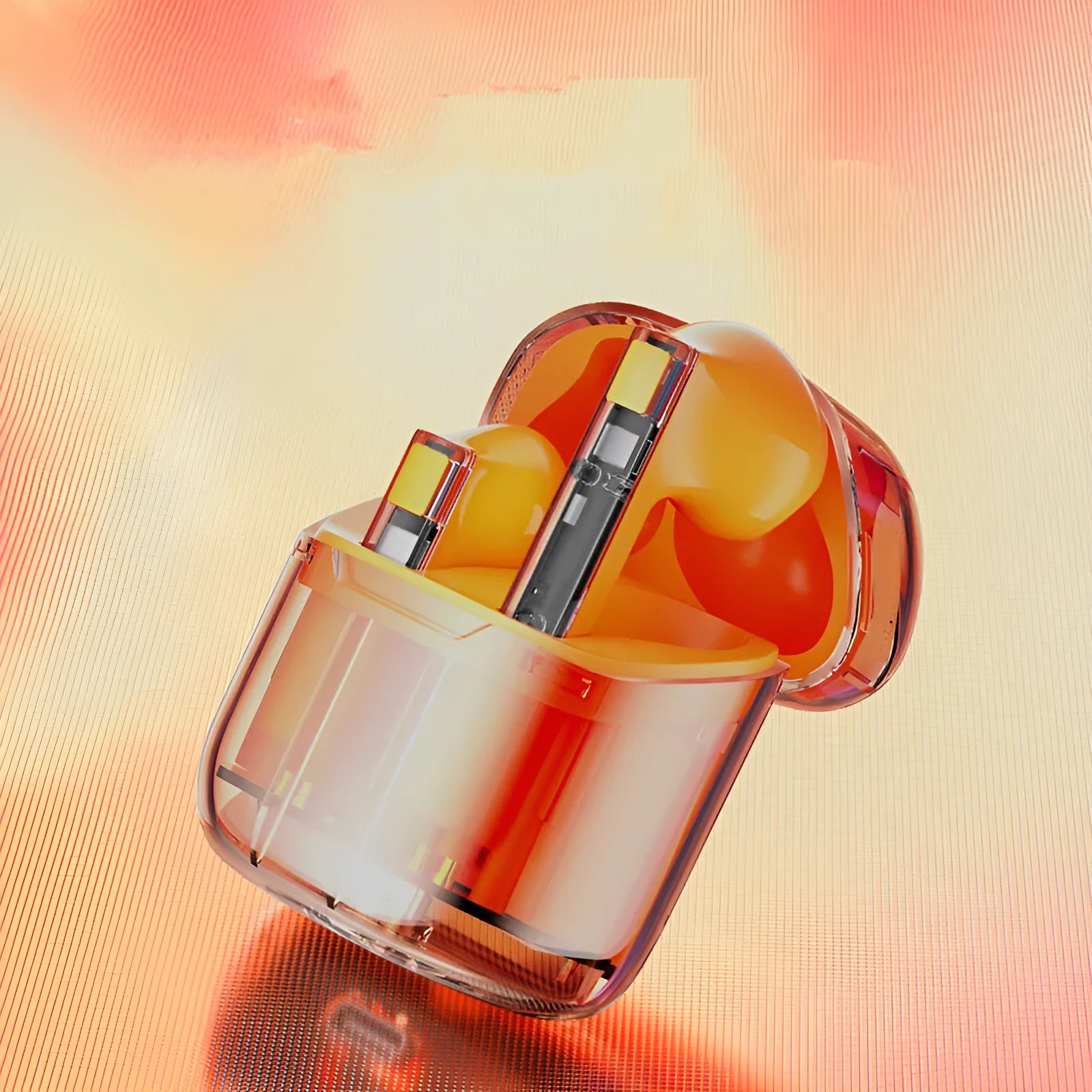YX06 transparent TWS wireless headphones in four colours: white, black, orange, green.
