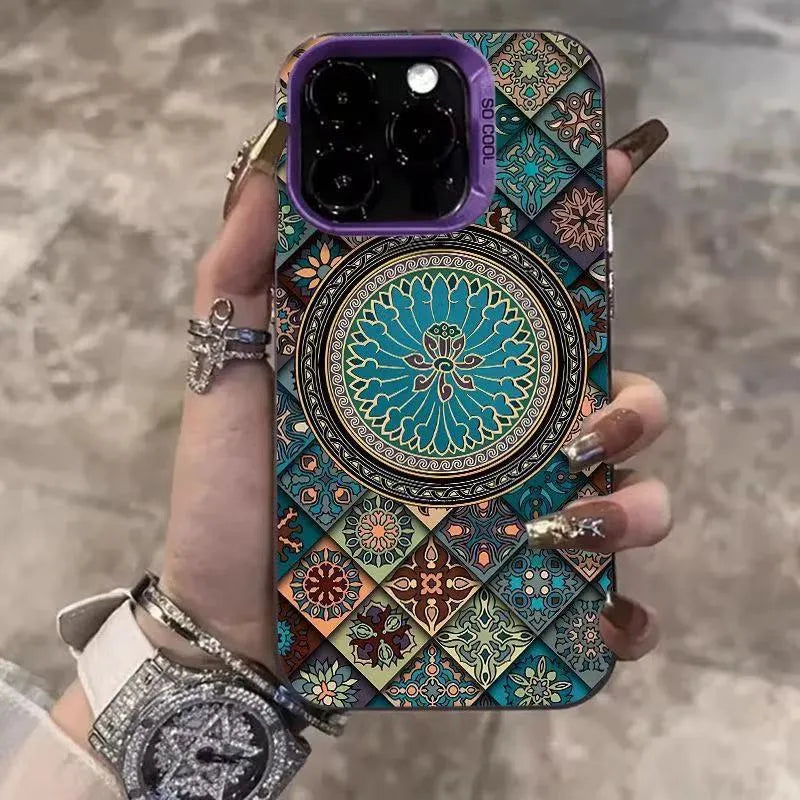 Hard PC phone case with ethnic pattern matte finish in silver colour for iPhone