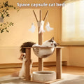 Wooden cat climbing frame with integrated space capsule design in wood colour