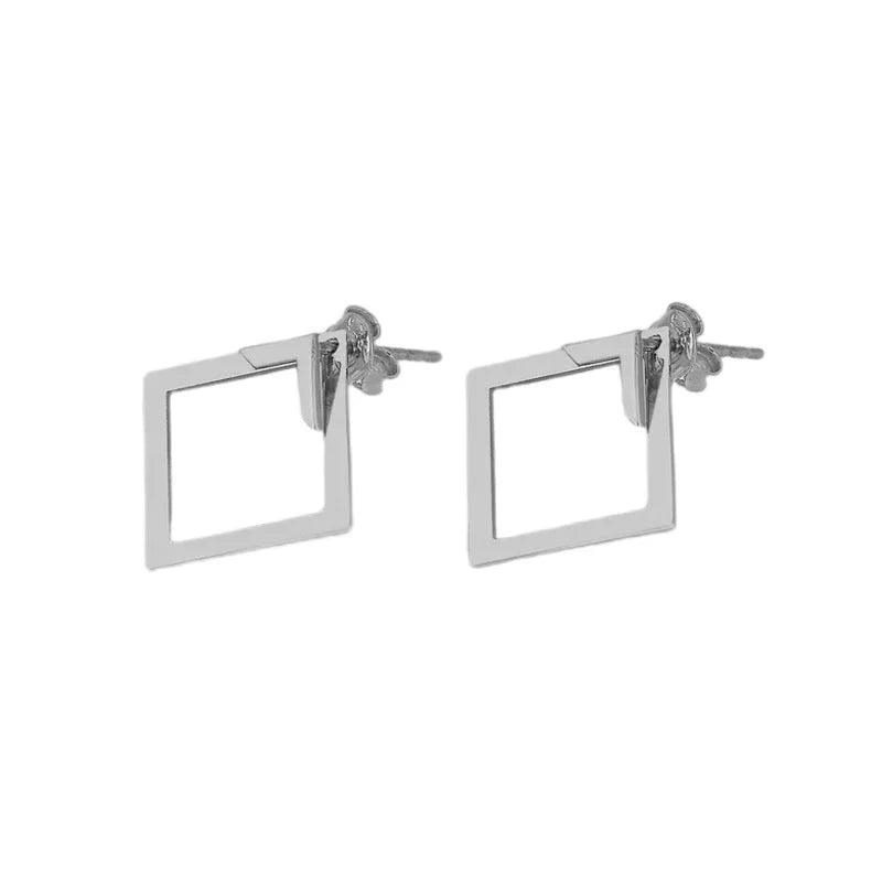 Women's titanium steel square geometric earrings in gold, steel, and rose gold