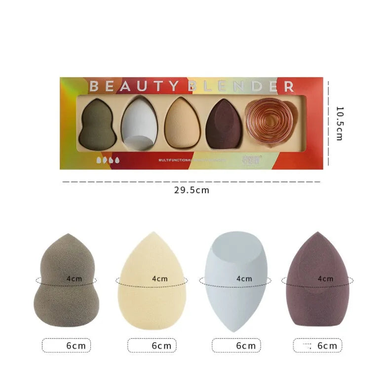 Four Hydrophilic Polyurethane beauty eggs in assorted colours on a metal stand, size 6x4cm each