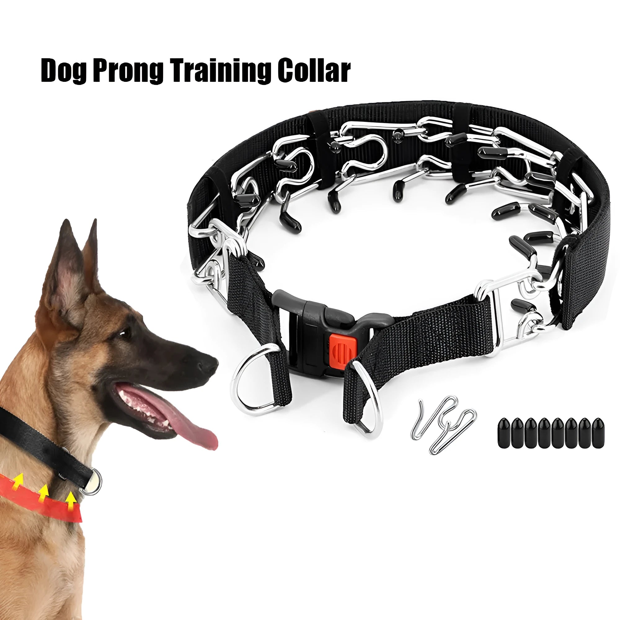 Spike dog training chain collar with metal construction in reflective colours