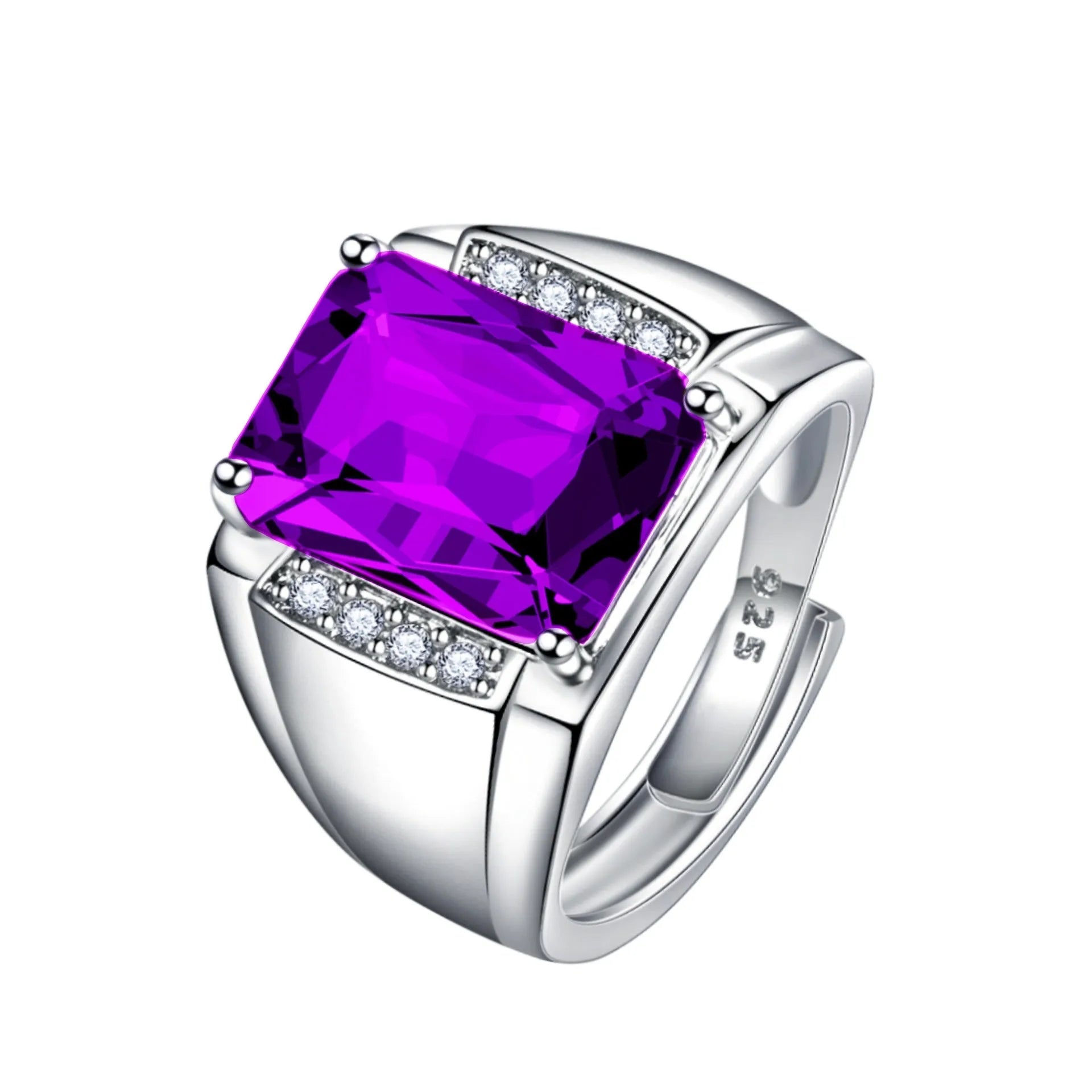 Adjustable opening geometric copper ring with natural amethyst coloured rhinestone gems