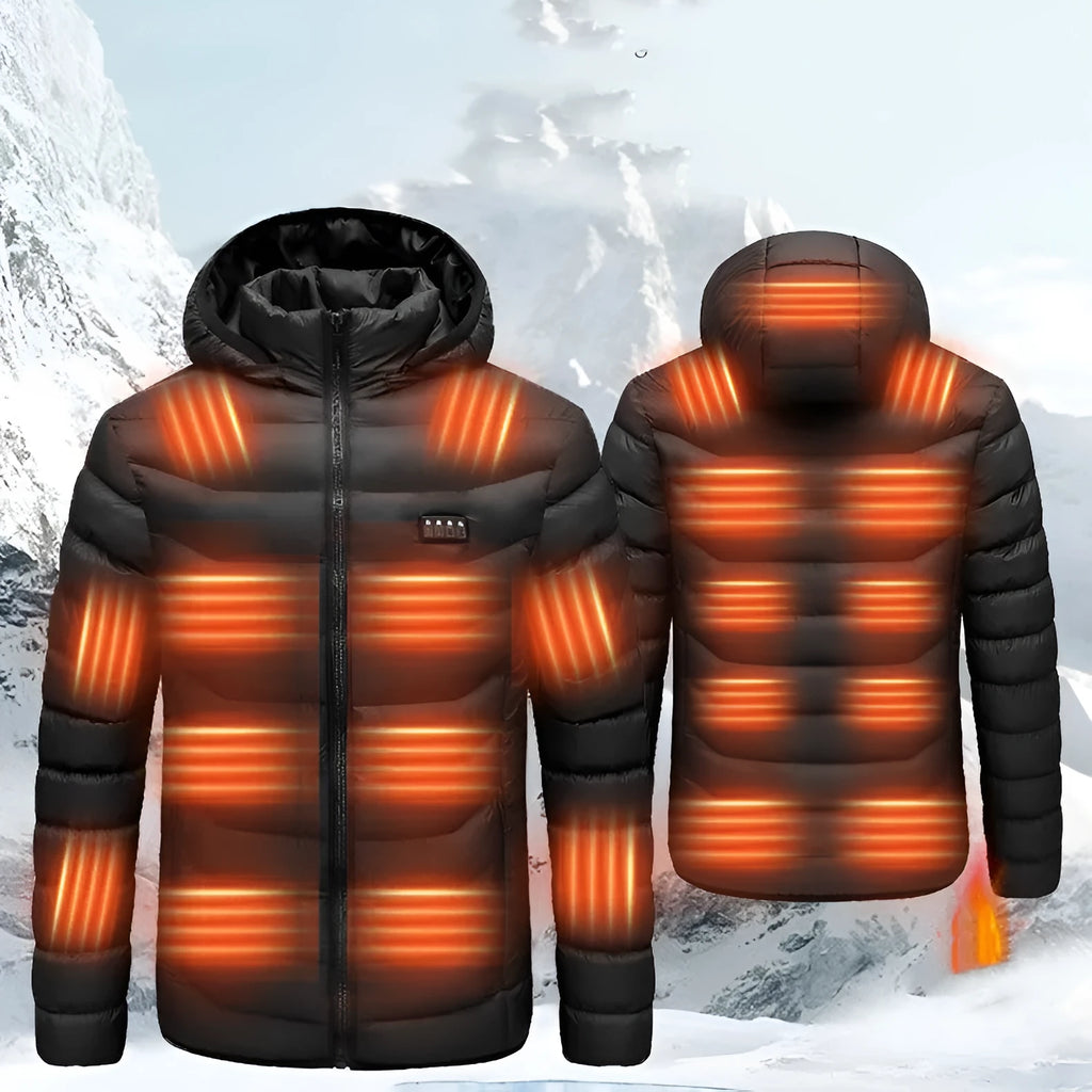 Winter smart heating cardigan for men and women in black, hooded, chemical fibre blend, sizes S to 6XL