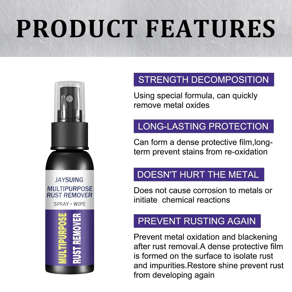 Multifunctional car wheel polishing stainless steel rust remover in 30ml and 50ml bottles