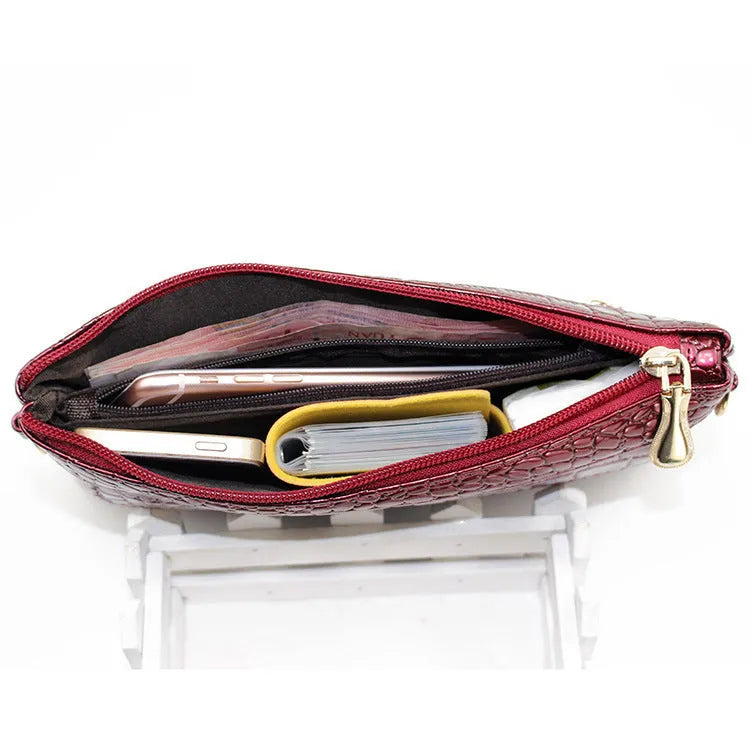 Soft PU women's shoulder messenger bag in horizontal square shape showing 24cm width dimensions