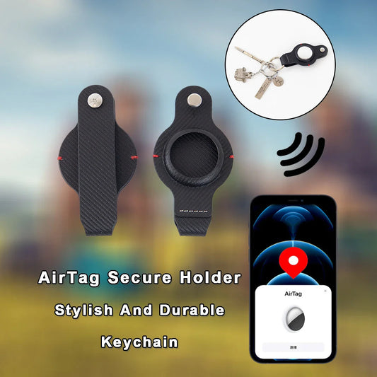 AirTag Secure Holder with Key Ring in black and grey