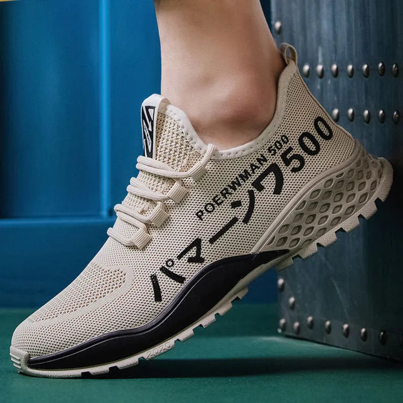Men sneakers mesh sports shoes breathable round toe low heel black coffee casual