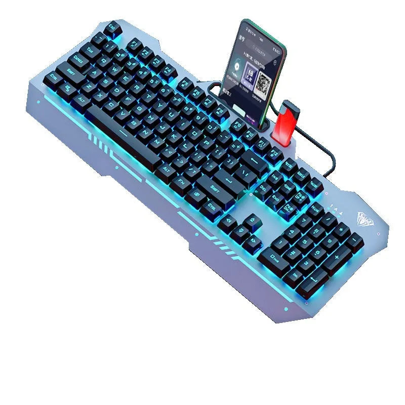 Mechanical feeling wired keyboard and mouse bundle with backlighting in black and white colour options