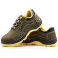 Bronze coloured cowhide steel toe safety shoes with anti-skid sole pattern