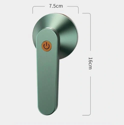 Green and white USB-powered fabric shaver device for removing pilling from clothing