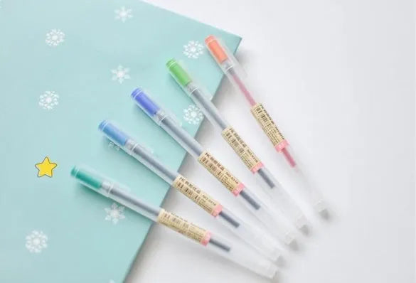 Pack of 12 black Muji gel pens with 0.5mm fine nibs.