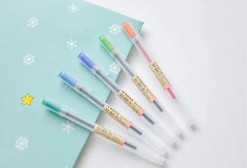 Pack of 12 black Muji gel pens with 0.5mm fine nibs.