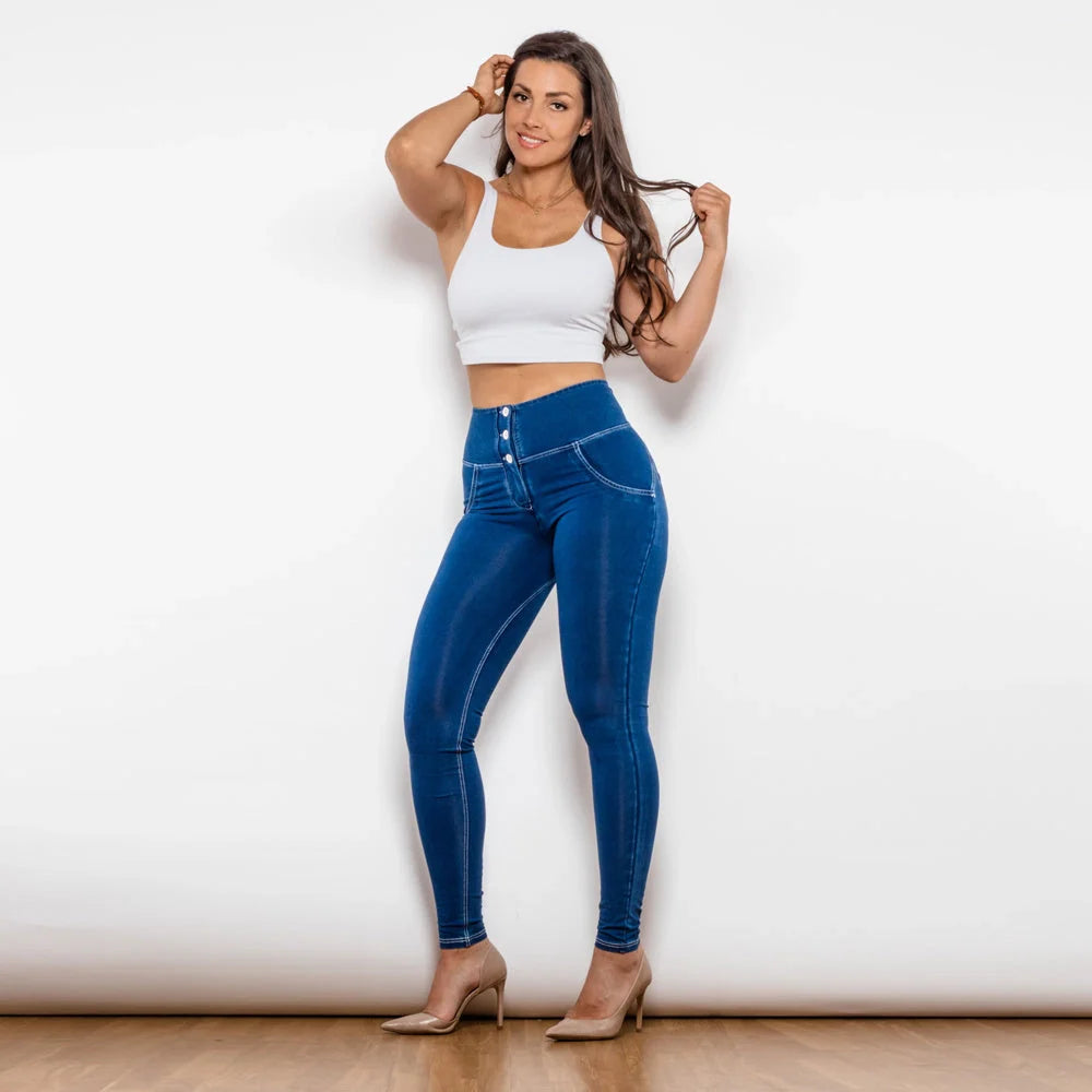 Shascullfites Melody Button Up Push Up Effect Jeans for Women in Dark Blue