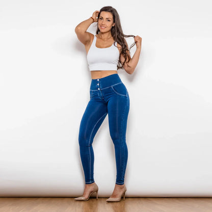 Shascullfites Melody Button Up Push Up Effect Jeans for Women in Dark Blue