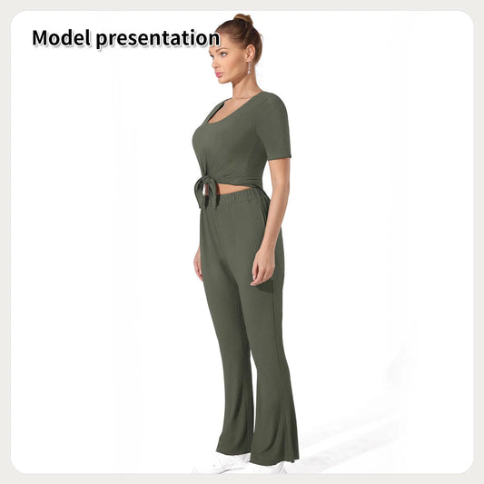 Dark green and coffee colour top and pants set, sizes S to 3XL