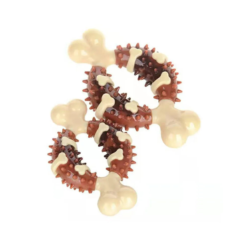 Natural rubber bone-shaped dog chew toy for dental health and anxiety relief in two sizes