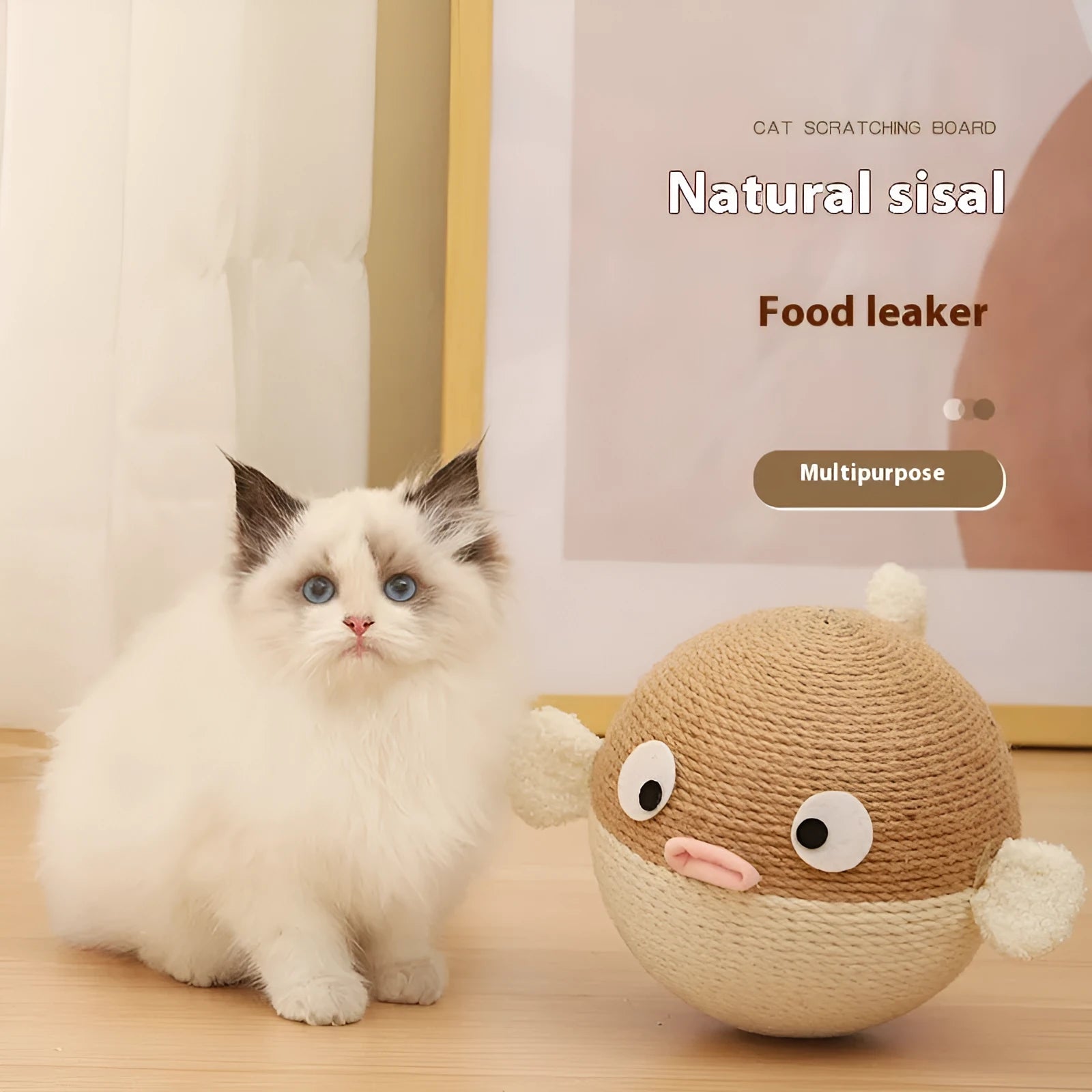 Puffer leakage food feeder sisal cube puzzle toy for dogs and cats, 15cm.