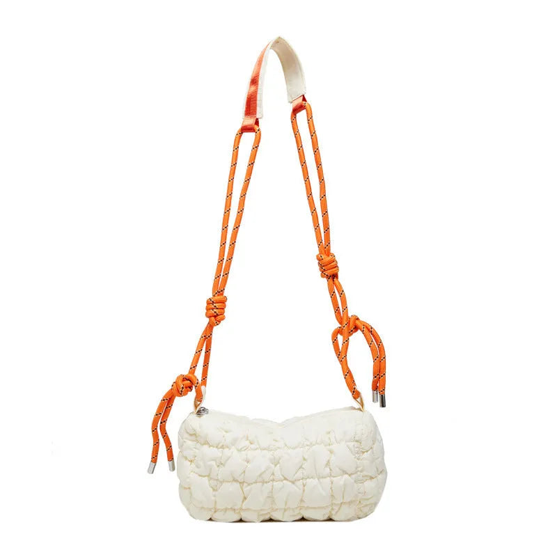 Women's soft nylon messenger bag in clouds pillow shape with rhombus pattern and crossbody strap