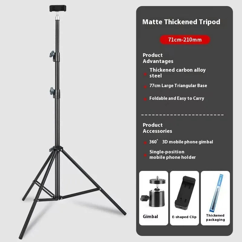 Mobile phone tripod light stand with frosted finish and phone holder attached