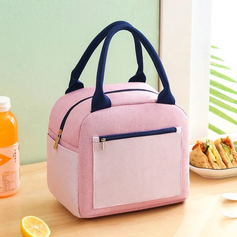 Insulated aluminium foil and Oxford cloth lunch bag in blue, shown closed.