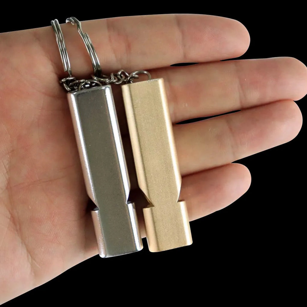 Aluminium alloy outdoor survival whistle with double hole design in silver and gold colour options