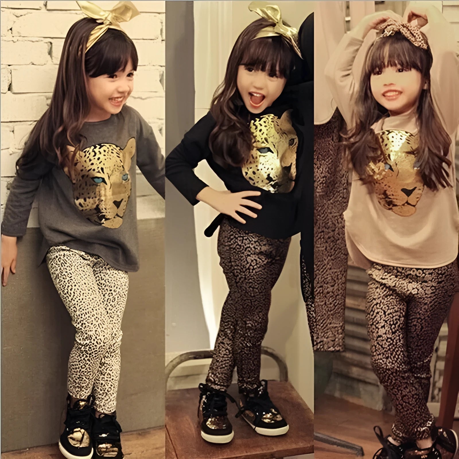 Two sets of children's casual summer pants suits in assorted colours on hangers.