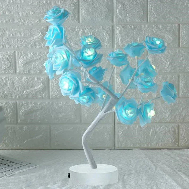 Rose Flower LED Table Lamp in white and red with USB and battery operation