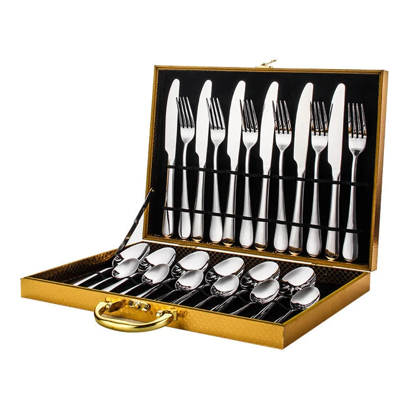 24-piece stainless steel tableware set with one-piece molding in various colors