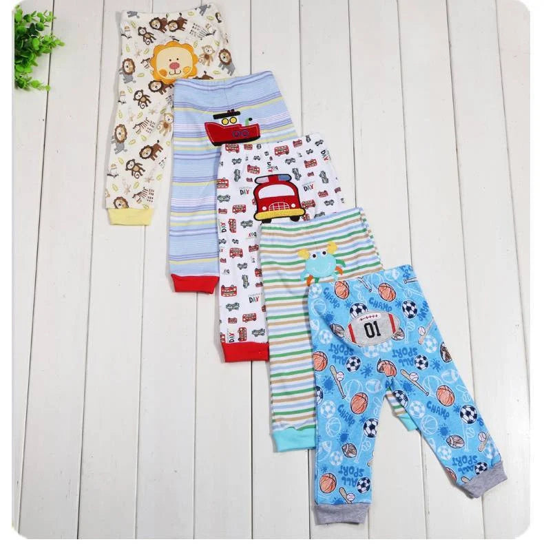 Cotton cartoon print children's leggings set of 5, soft and durable for babies 0-2 years