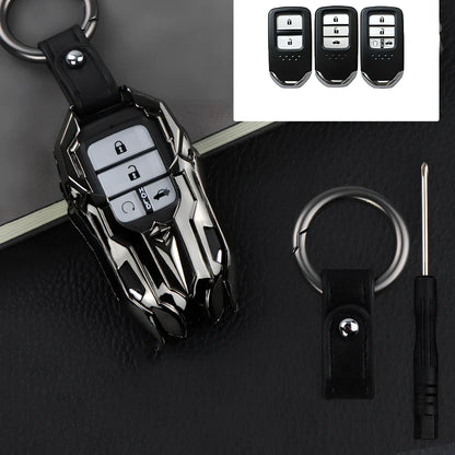 Black zinc alloy car key cover, 6 cm long, protecting fob from fading with signal-safe design