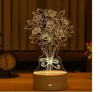 3D acrylic USB LED night light with warm white illumination and projection function in a love balloon style