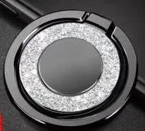 Bling glitter plating metal phone ring holder shown in silver colour, flipped upright as a stand.