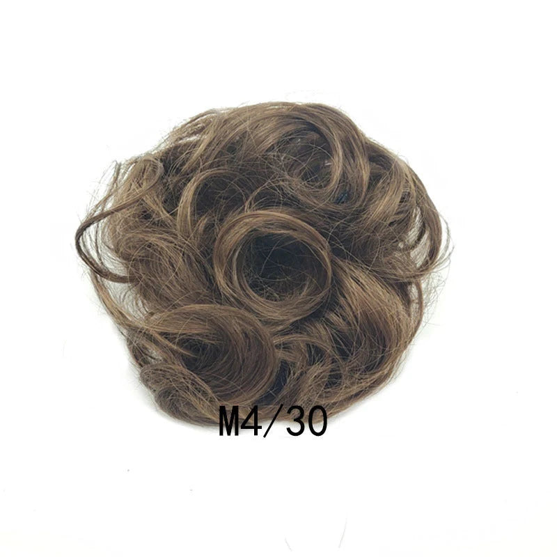 Synthetic wavy curly messy hair bun for women, 12cm diameter, high-temperature wire