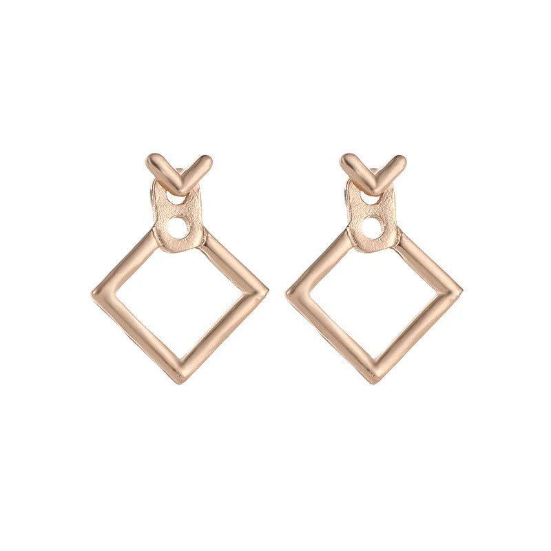 Hollow diamond square stud earrings in alloy with geometric design options