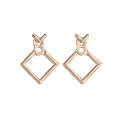 Hollow diamond square stud earrings in alloy with geometric design options