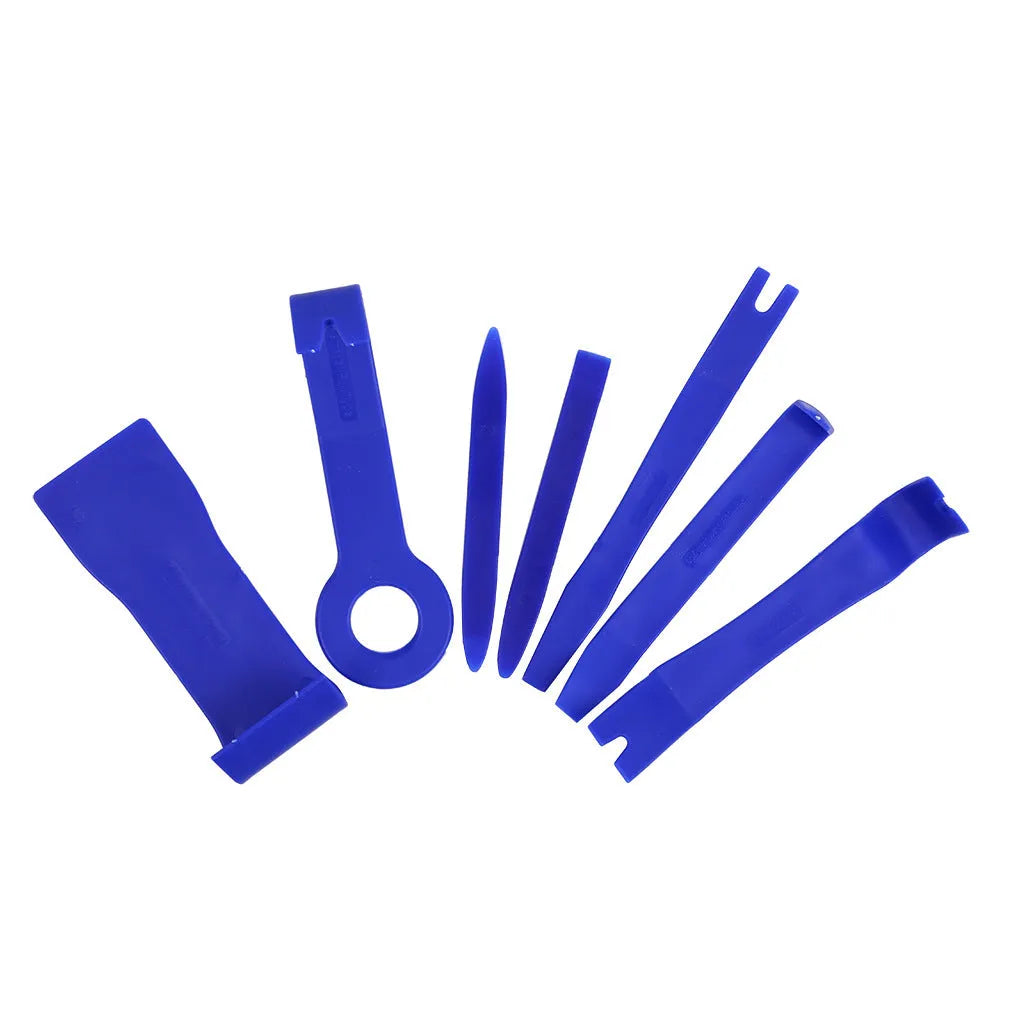Blue 7 piece disassembly and assembly repair tool set in OPP packaging for audio repair