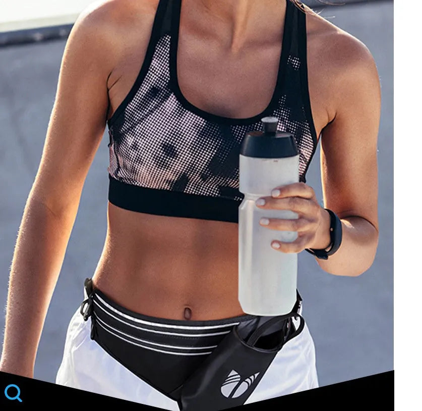 New water bottle pocket belt bag in light-sensitive fabric, 38x17.5cm, for outdoor running, available in black