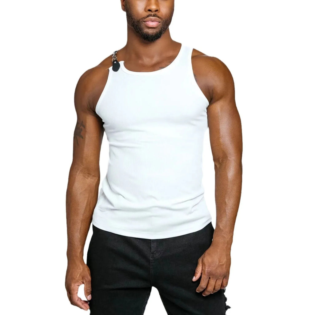 White or black sleeveless cotton blend vest with tight fit for summer wear