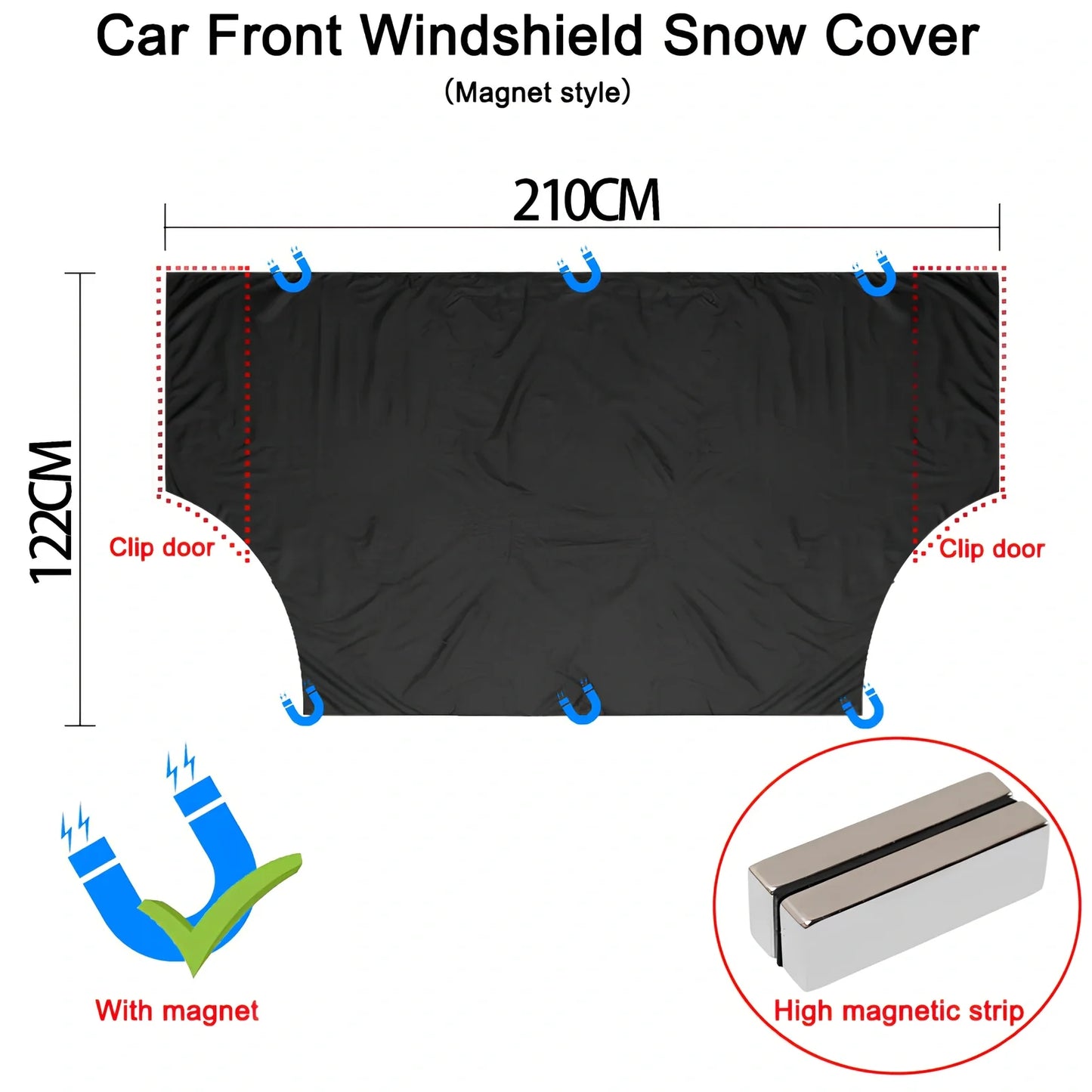 Car front snow cover with magnetic strips on silver Oxford cloth for winter protection