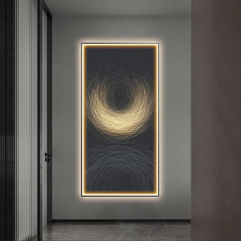 Modern light luxury abstract canvas wall art in black aluminium frame, 60x120cm size, hanging in a living room