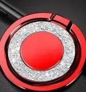 Bling glitter plating metal phone ring holder shown in silver colour, flipped upright as a stand.