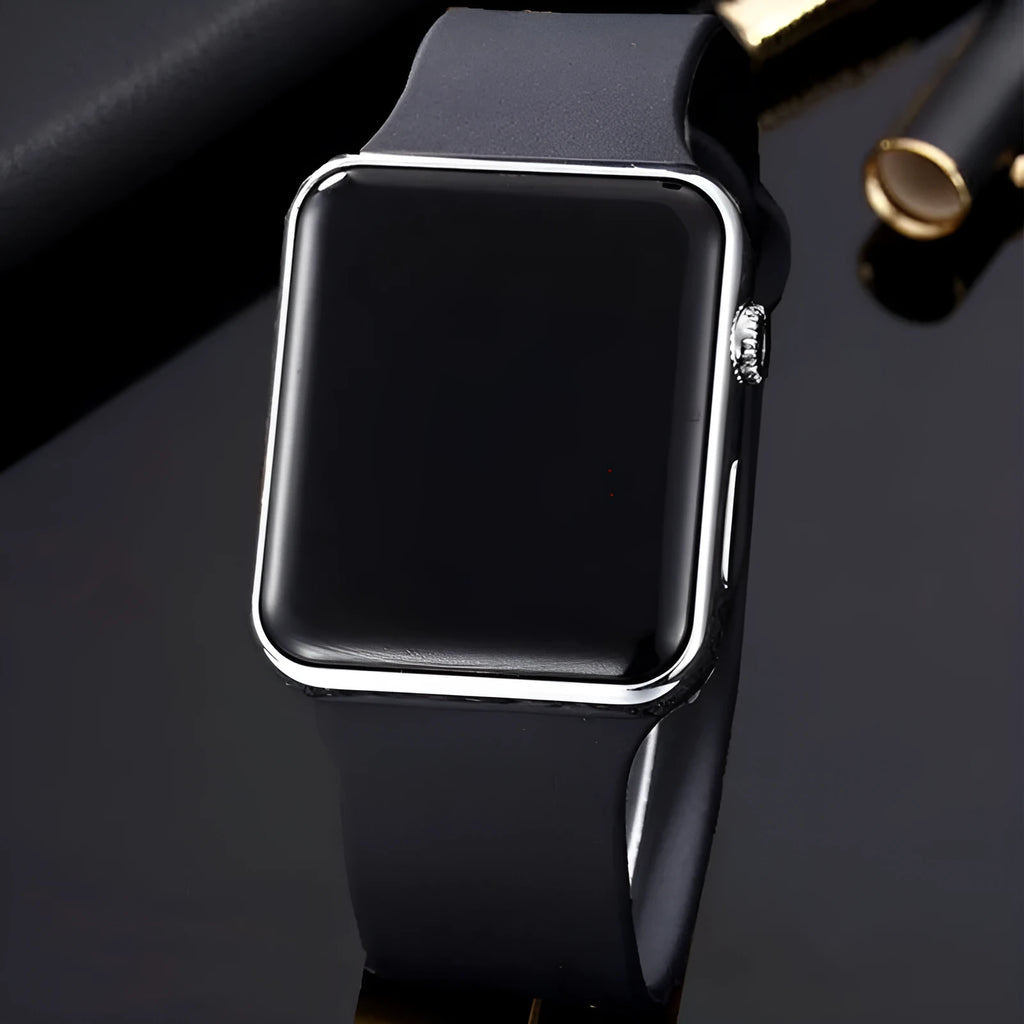 TIMARCO digital wrist watch with black LED round dial and silicone strap