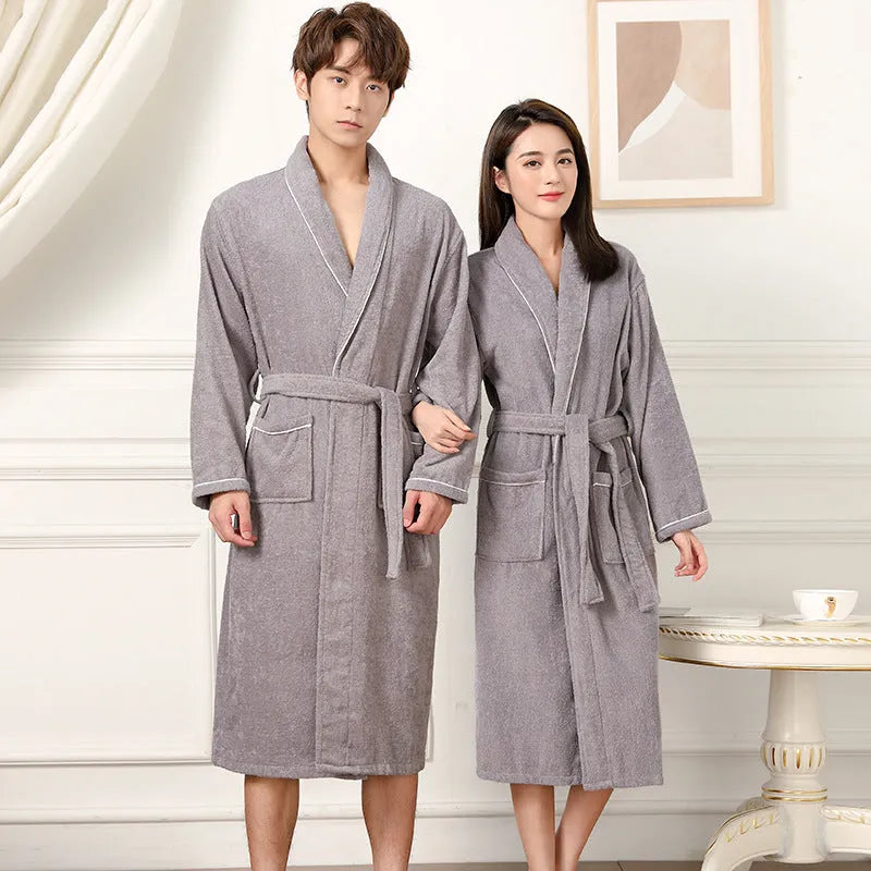 Cotton terry bathrobe in peacock blue, super thick 301-350g, simple casual style for men and women
