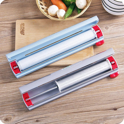 Household cling film cutter with stainless steel blade for precise, clean cuts