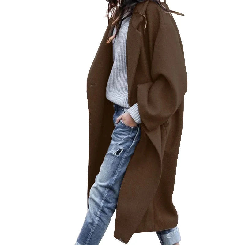 Women's winter woolen coat with pockets and single-breasted lapel in various colours