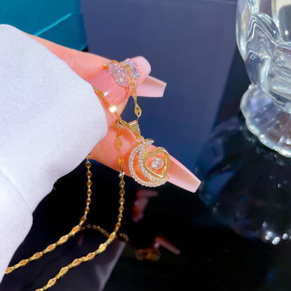 Stainless steel starry sky astronaut necklace with rhinestone pendant