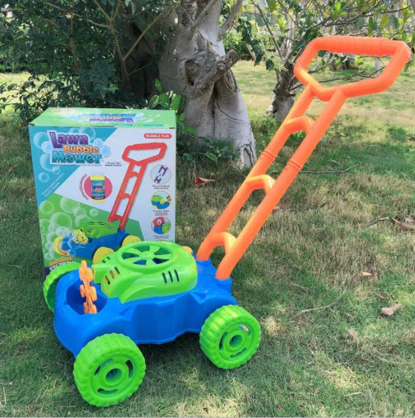 Plastic hand push bubble machine in tank car design with automatic bubble blower for outdoor children's toy