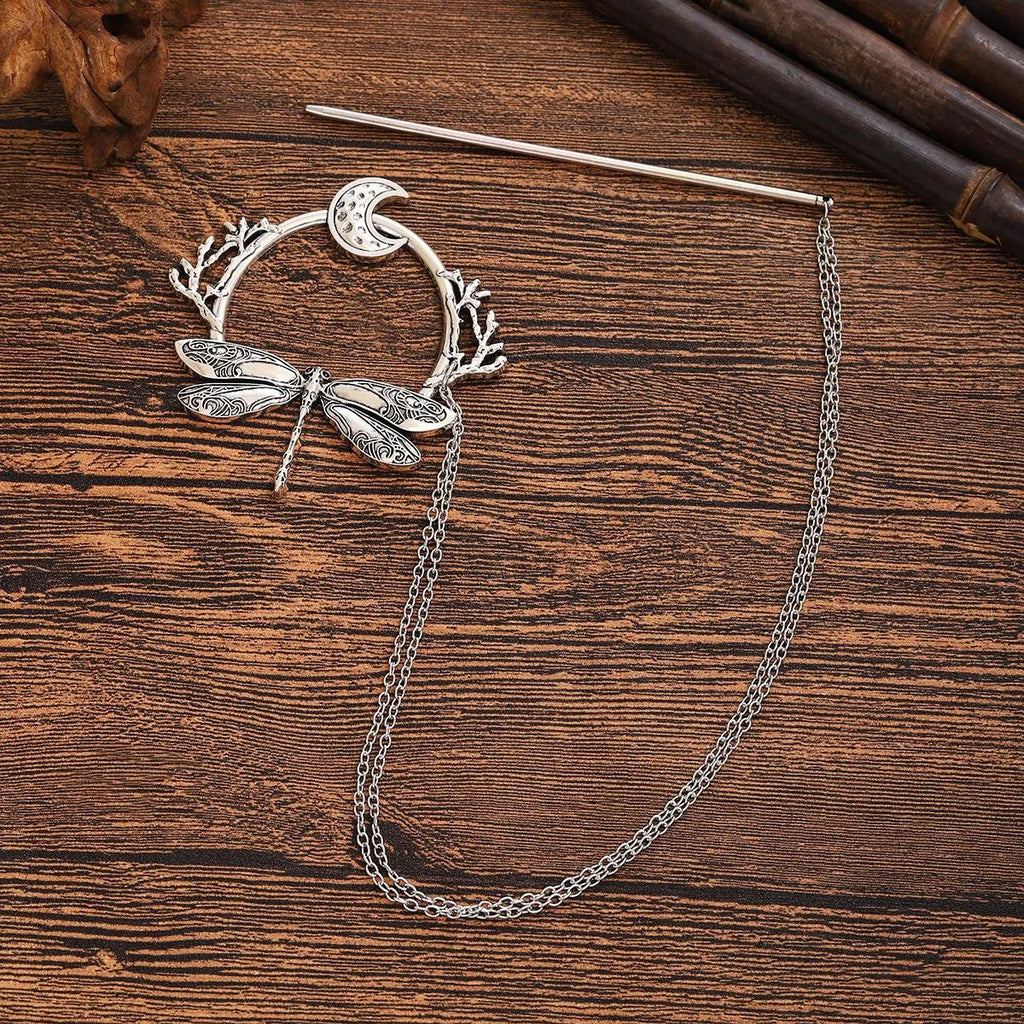 Viking Dragonfly Moon Hairpin women's party accessories silver electroplated alloy geometric hair clip