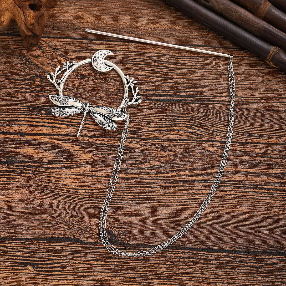 Viking Dragonfly Moon Hairpin women's party accessories silver electroplated alloy geometric hair clip